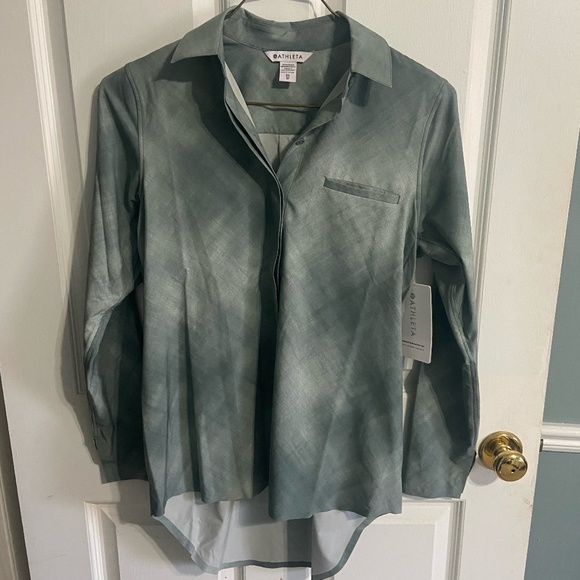 Athleta Top Womens Green Urbanite Printed Button Up Long Sleeve Collared Work - Picture 2 of 4